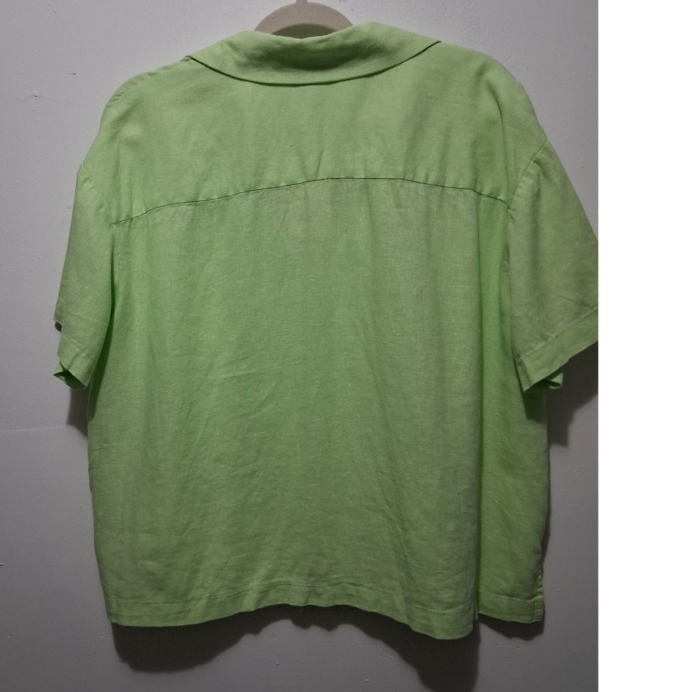 A New Day Women XL Lime Green Linen Blend Short Sleeve Button Down Shirt NWT - Picture 6 of 7
